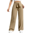 thumbnail image 3 of Lumtrix Womens Wide Leg Pants High Waist Adjustable Knot Casual Flowy Palazzo Solid Color Trousers Khaki L, 3 of 6