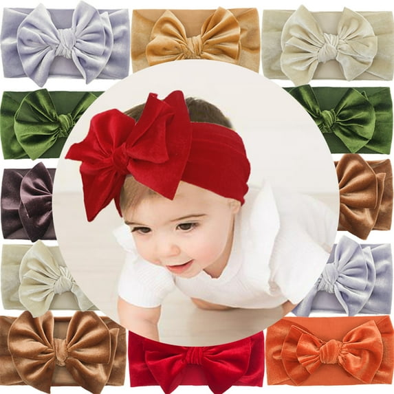 Biekopu New Baby Girl Headband Infant Hair Solid Color Bows Newborn Headwear Golden Velvet Toddler Bandage Ribbon Soft Bowknot
