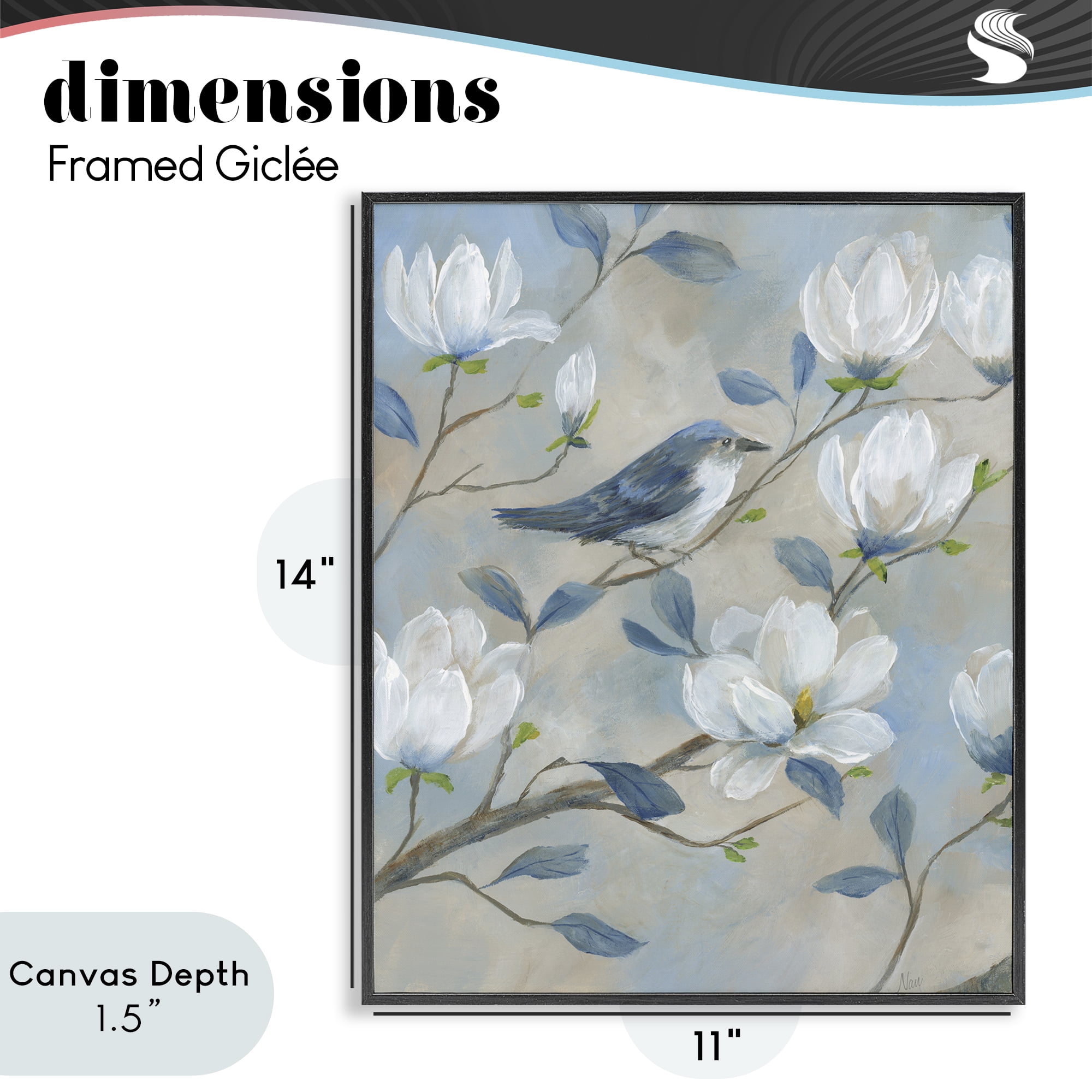Stupell Industries Blue Bird & Magnolia Black Framed Giclee Art, design by Nan