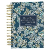Christian Art Gifts Inspirational Journal, The Lord's Mercies Are New Every Morning Wide Ruled Notebook, Lam. 3:22-23 Bible Verse, Navy Blue Florals, 192 Lined Pages w/scripture, (8.4” x 6.4” x 1”)
