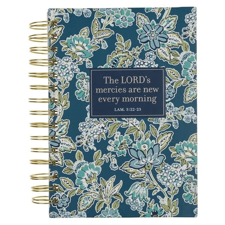 Christian Art Gifts Inspirational Journal, The Lord's Mercies Are New Every Morning Wide Ruled Notebook, Lam. 3:22-23 Bible Verse, Navy Blue Florals, 192 Lined Pages w/scripture, (8.4” x 6.4” x 1”)