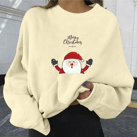 

Aueoeo Winter Sweatshirts for Women Trendy Sweatshirt Women Fashion Casual Print Crew Neck Loose Long Sleeve Short Tops Blouse Hoodless Sweatshirts