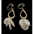 thumbnail image 4 of Clip on 2 1/2" gold odd shaped hoop earrings with orange shell circles, 4 of 4