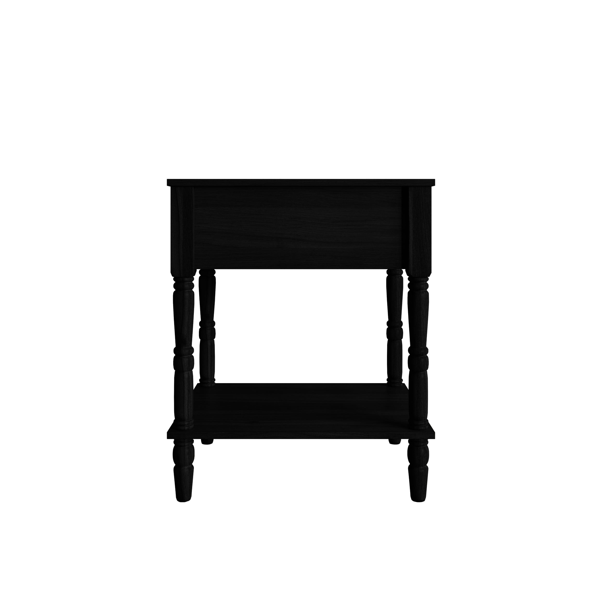 Home Design Rumford 1-Drawer Nightstand for Adult, Modern Bedside Table with Storage, Black Finish