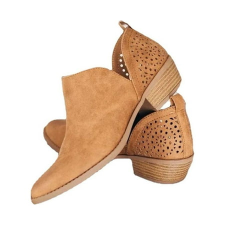 KBKYBUYZ Women Round Toe Hollow Shoes Shallow Square Heels Slip-On Casual Single Shoes