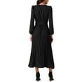 thumbnail image 3 of INSPIRE CHIC Women's Casual Long Sleeve V Neck Flowy Pleated Midi Dress with Belt, 3 of 5