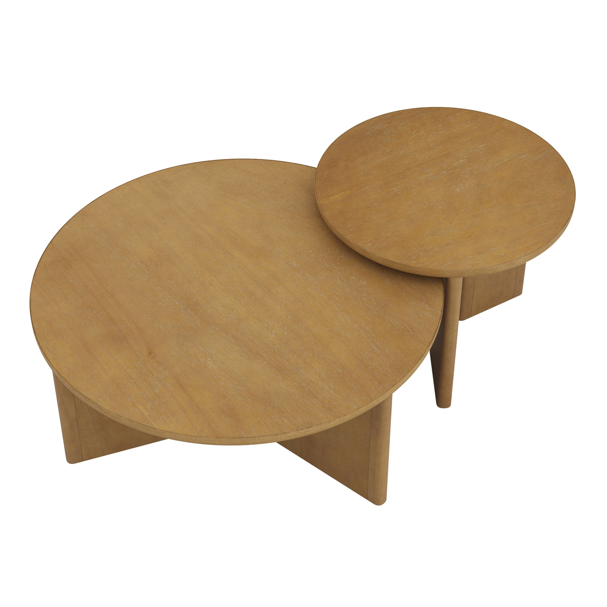 Nathan James Davis Round Wooden Coffee Table, Nesting Coffee Table Set, Nested Table Furniture for Living Room, Light Brown