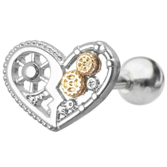 Steampunk Heart Tragus Rook Daith Barbell - 16ga-1/4" 316L Surgical Steel