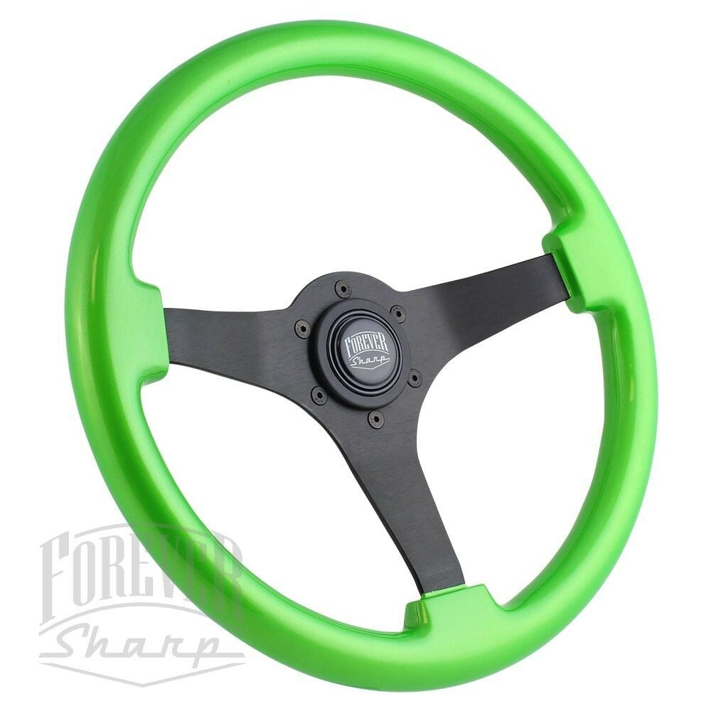 14" Black Steering Wheel Green Grip Tuner JDM 6 Hole"