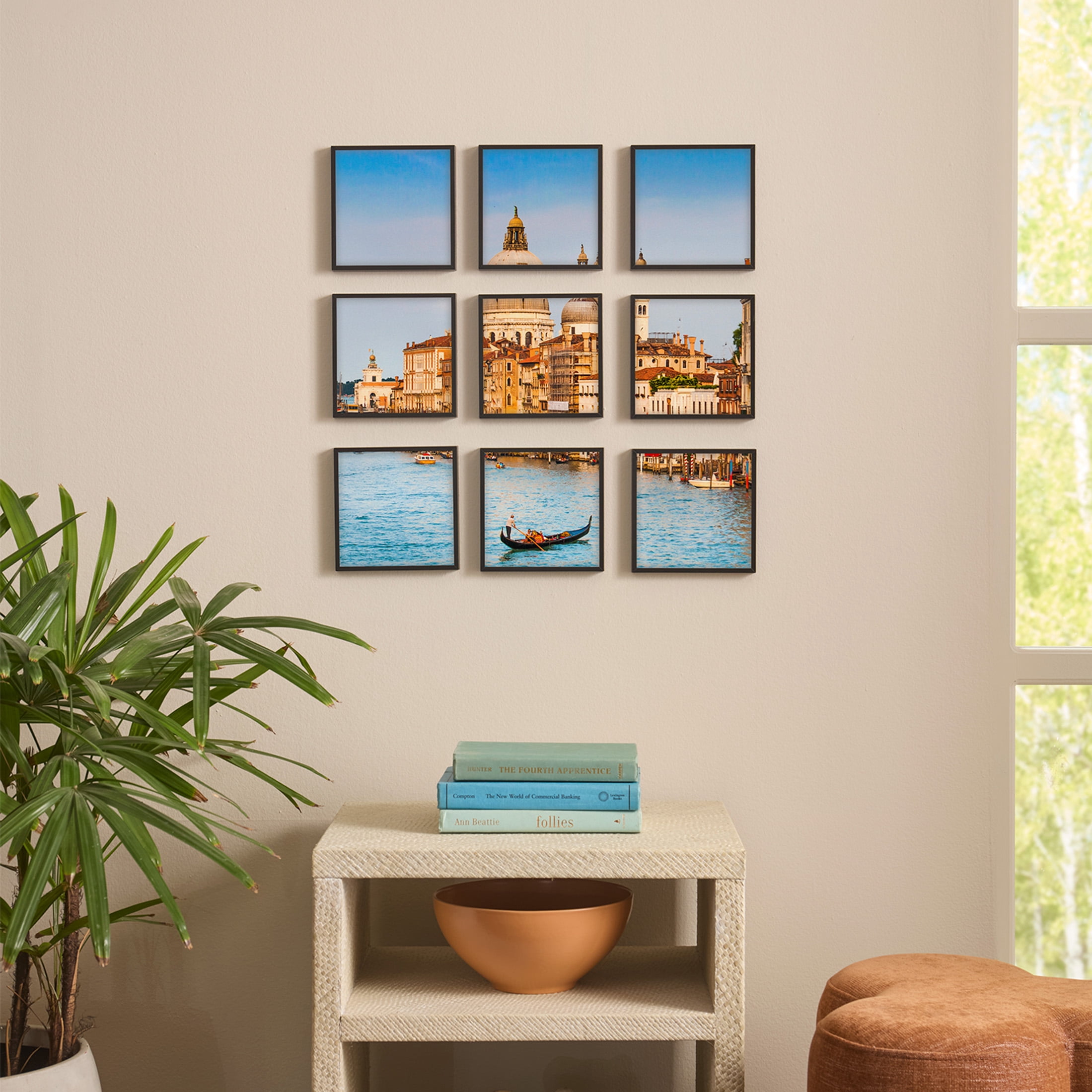 TilePix Mini 6x6 Black Photo Frame 9-Piece - Customizable Magnetic Frame for Gallery Wall, Nail-Free Hanging Photo Tile