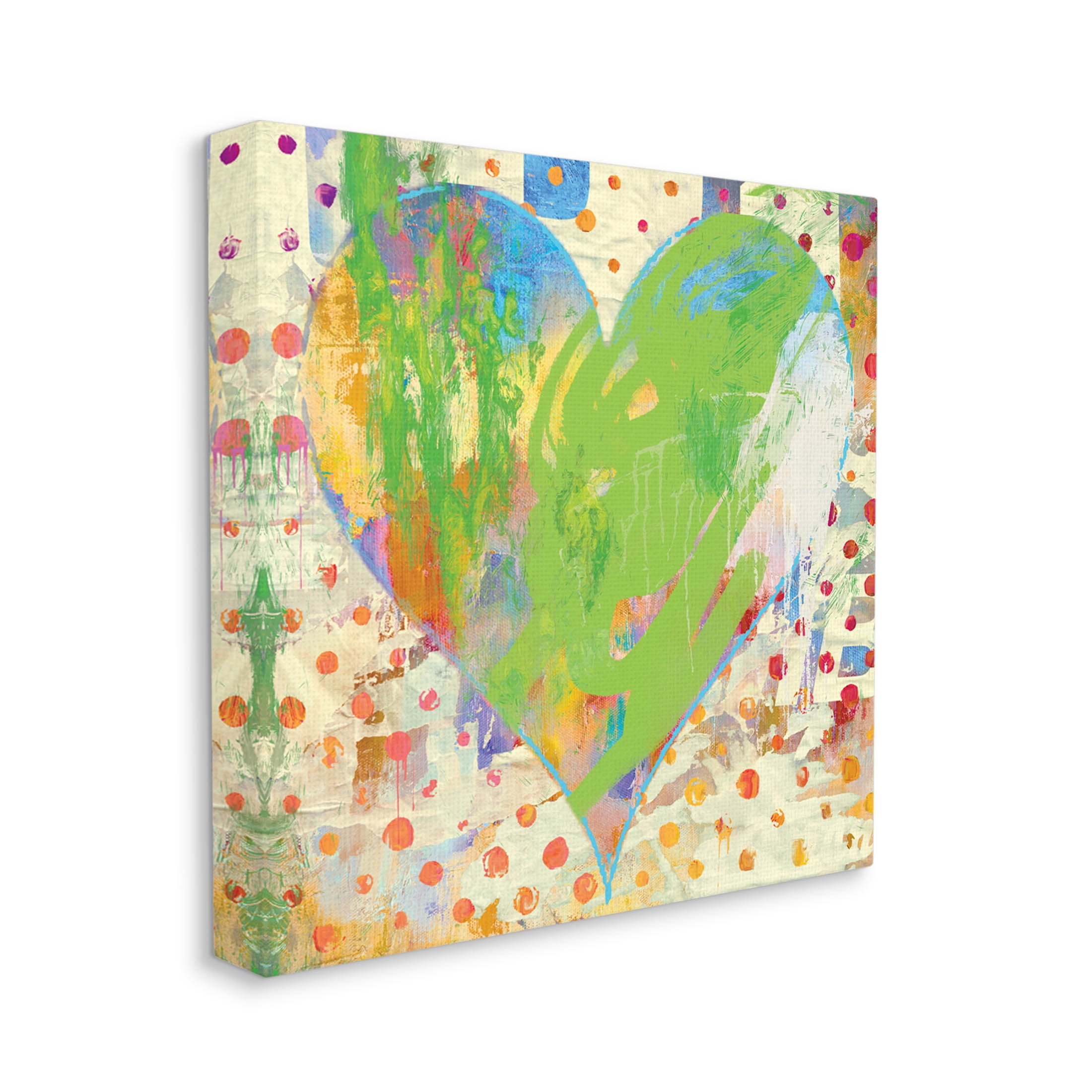 Lime Green Patterned Heart Shape Abstract Graphic Art Gallery Wrapped Canvas Print Wall Art