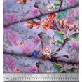 thumbnail image 2 of Soimoi Blue Satin Silk Fabric Insect,Peach & Pink Floral Decor Fabric Printed BTY 42 Inch Wide, 2 of 3