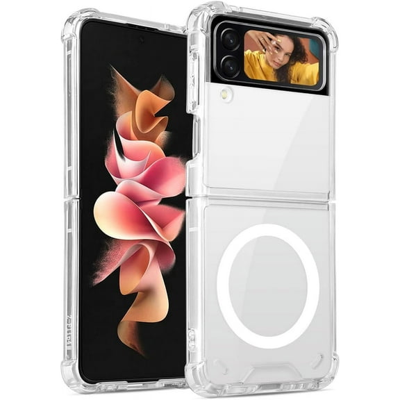 Magnetic Clear Case for Samsung Galaxy Z Flip 4 5g, Compatible with Magsafe Card Wallet and Wireless Charger, Transparent Shockproof and Drop-Proof Hard PC Case