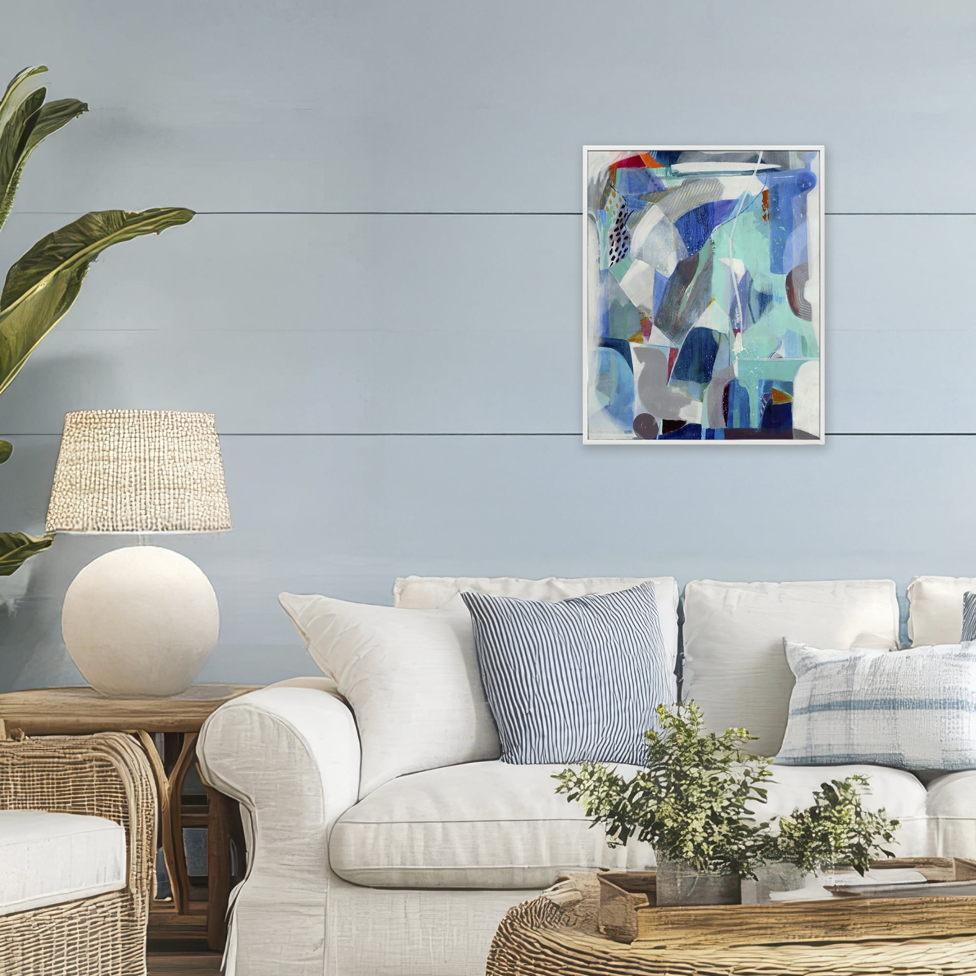 Stupell Industries Complex Blue Layers White Framed Giclee Art, design by Jill Martin