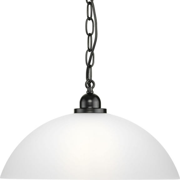 Progress Lighting, Classic Dome 1-Light Pendant, Matte Black, Etched Glass Shade