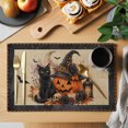 thumbnail image 2 of Orange Pumpkins Halloween Placemats Set of 2, Black Roses Cats Beige Washable Wipeable Table Mats for Dining Tables, Indoor Outdoor Kitchen Place Mats for Holiday Party Table Decor, 2 of 9