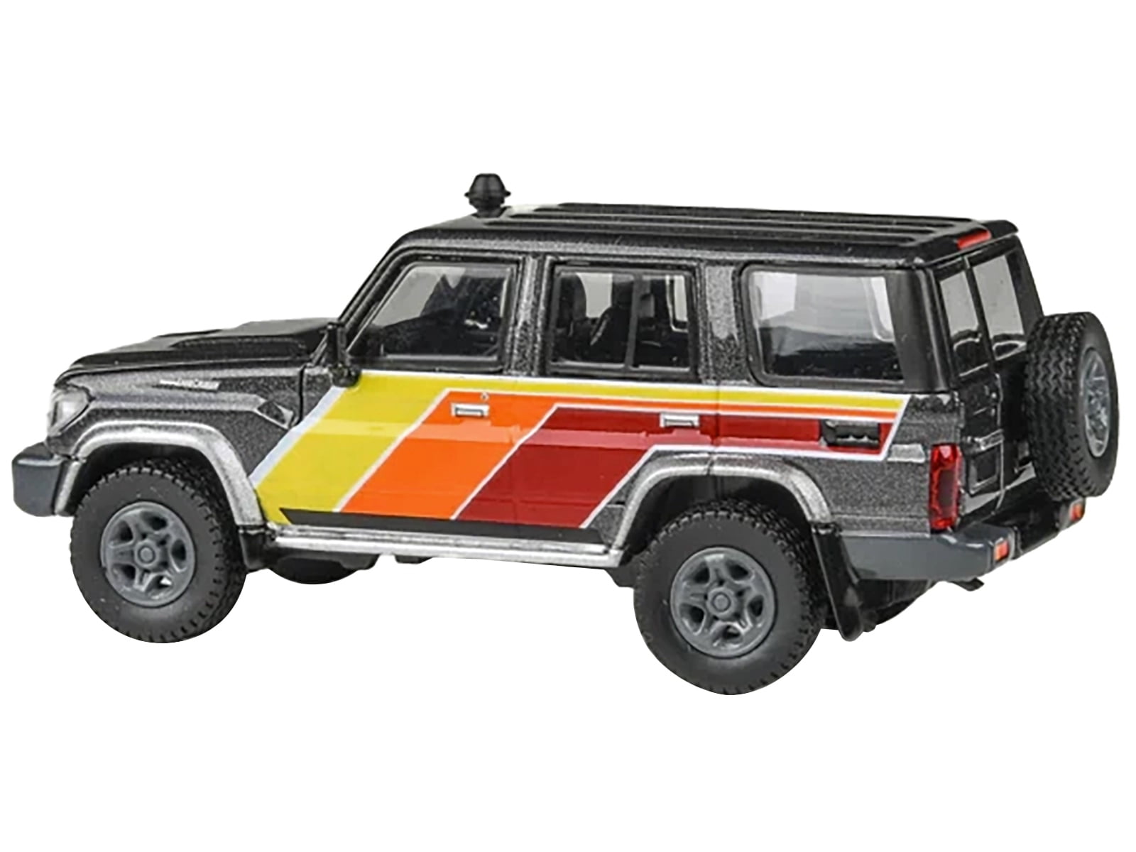 2014 Toyota Land Cruiser LC76 "TRD Livery" Gray Metallic with Stripes 1/64 Diecast Model Car by Paragon