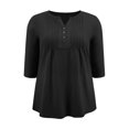 thumbnail image 4 of DARING DIVA Women's Plus Notched Neck 3/4 Sleeve Front Pleated Blouse 4X Black, 4 of 5