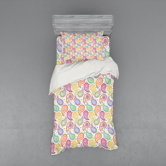 Ambesonne Paisley Bedding Set 3 Pcs, Colored Pattern Flower, Twin, Multicolor