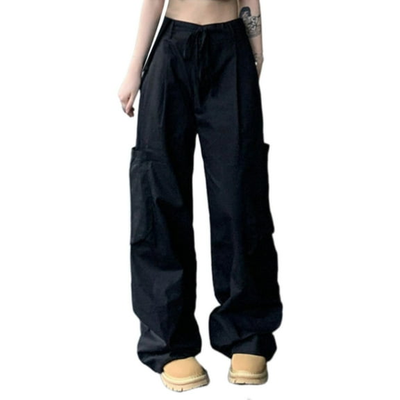 snowsong Cargo Pants Women Joggers For Women Womens Baggy Cargo Pants Streetwear Joggers Sweatpants Drawstring Casual Loose Wide Leg Trousers Womens Pants Black L