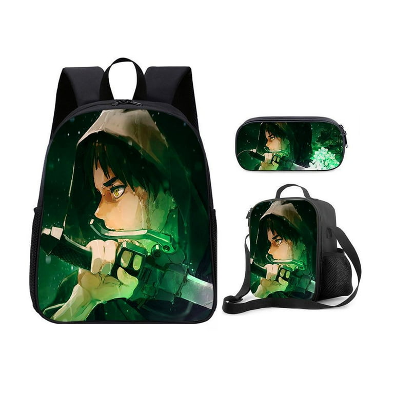 Attack on Titan Attack on Titan Backpack Student Schoolbag Three Piece Cartoon Backpack Shoulder Bag Pen