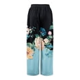 thumbnail image 4 of WTOBBY Women's Summer Boho Floral Print Wide Leg Palazzo Pants with High Waist Elastic Drawstring and Side Pockets for Comfortable Everyday Use ,Light Blue XL, 4 of 7