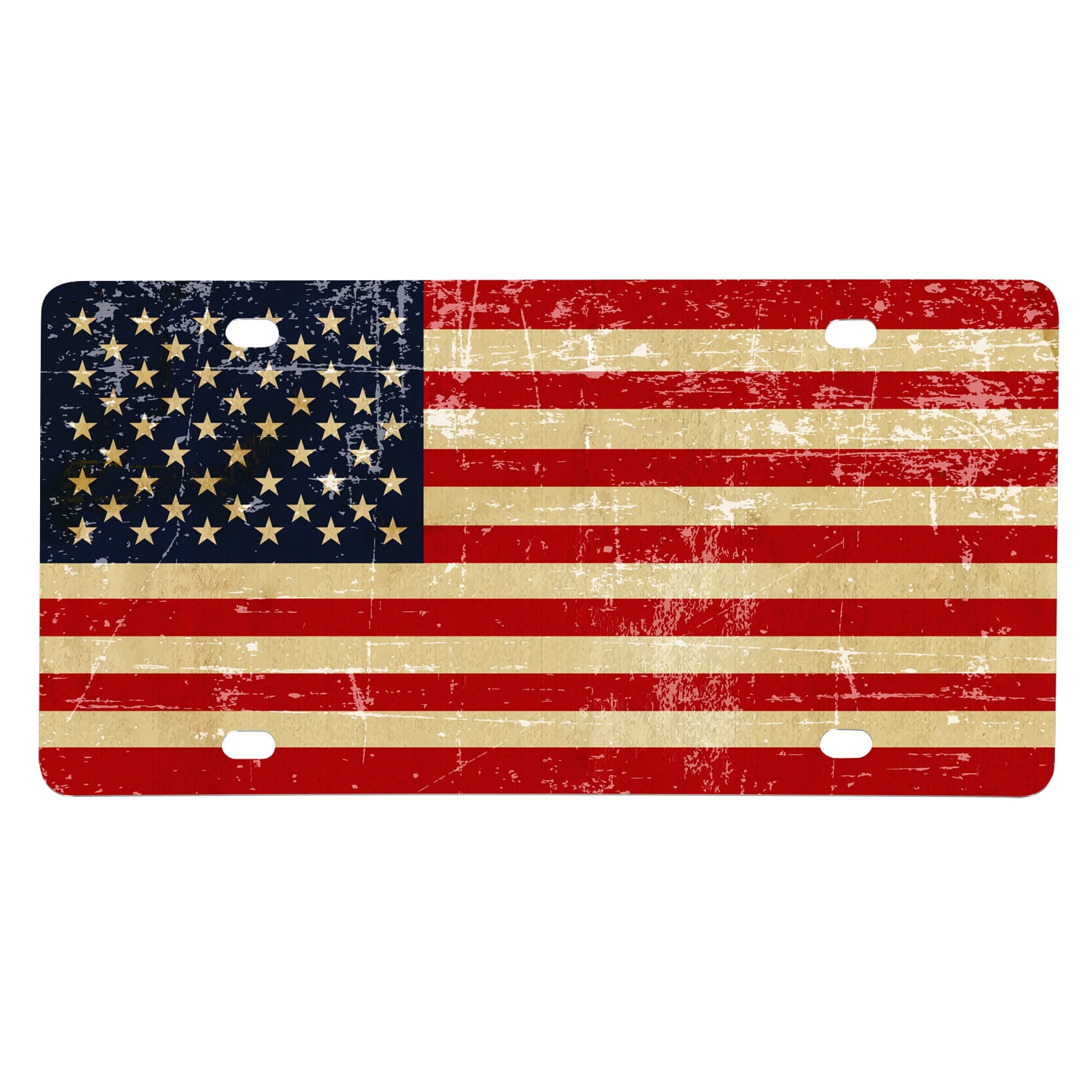 American USA Flag Rustic Style Graphic Thick Metal Novelty License