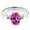 thumbnail image 2 of Gem Stone King 925 Sterling Silver Oval Pink Created Sapphire and White Diamond Women Ring (2.53 Cttw, Size 8), 2 of 4