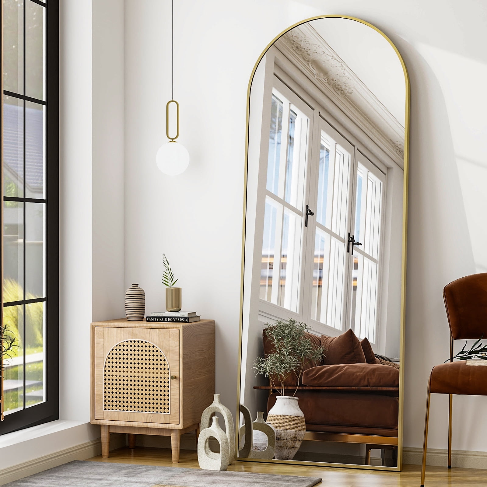 AUROMIR 64"x21" Arched Full Length Mirror Standing Full Body Floor Mirror,Gold