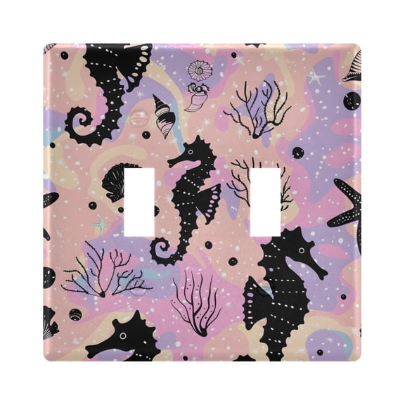 2 Gang Light Switch Cover Plate Seahorse Coral Seashells Wall Plate Decorate Electrical Outlet Cover Plates 4.56”x4.48”