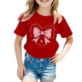 thumbnail image 1 of NINGMENG Hauts et T-Shirts pour Filles, Été, Imprimé Nœud Papillon, Col Rond, Manches Courtes, T-Shirts Décontractés Amples, Rouge, 6-7 Ans, 1 of 4