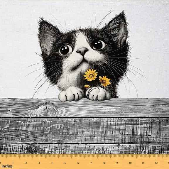 Cute Cat Upholstery Fabric,Chic Kitten Pet Fabric By The Yard,Cartoon Animal Decorative Fabric,Chic Yellow Floral Waterproof Fabric,Vintage Wood Stripes Indoor Outdoor Fabric,1 Yard
