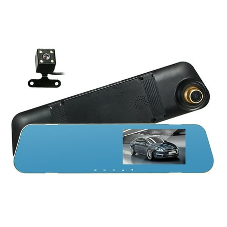 KKmoon 4.3'' HD Car DVR Dash Cam Video Camera Vehicle Driving Recorder Front & Rearview Mirror Car DVR with Loop Recording G-Sensor Motion