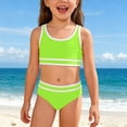 thumbnail image 2 of Huowey Kids Girls Swimsuit Fashionable Color Block Spaghetti Strap Scoop Neck Tops High Waist Bikini Set Casual Two Piece Summer Stylish Bathing Suit Breathable Cozy Beachwear,Green,11-12 Years, 2 of 6