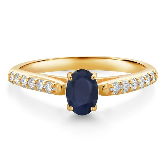 Gem Stone King 10K Yellow Gold Blue Sapphire and White Lab Grown Diamond Engagement Ring for Women (0.73 Cttw, Oval 6X4MM, Gemstone September Birthstone, Size 9)