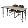 Kee 72" x 24" Height Adjustable Classroom Table - Beige & 2 Zeng Stack Chairs- Black