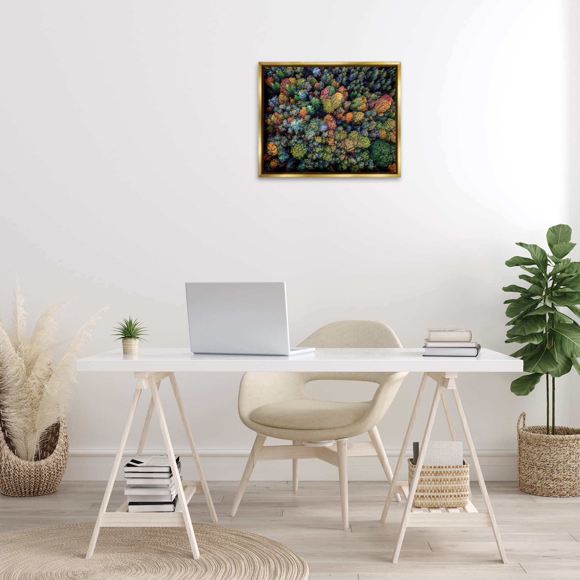 Stupell Industries Aerial View Autumnal Foliage Landscape & Nature Photography Gold Floater Framed Canvas Art Print Wall Art, 21 x 17