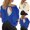 Blue, variant on Womens Tops Short Sleeve Workout Shirts Open Back Tops Casual Yoga Athletic Gym Slouchy Crop Running Tees Casual Basic Tee L
