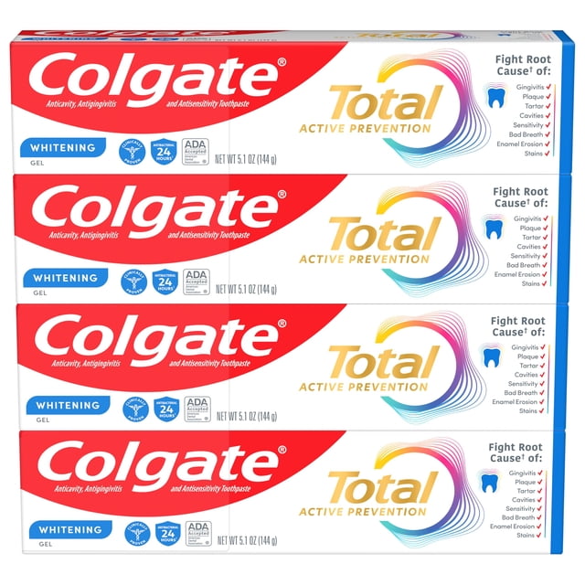 Pasta de dientes Colgate Total Whitening Gel, 150 ml, paquete de 4