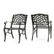 Benjara Toni Outdoor Armchair Set of 2, Cabriole, Scrolled Lattice Bronze Aluminium