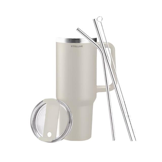 Vaso Térmico Xtellar De 30oz Acero Inoxidable Con Popote Y Cepillo Color Blanco
