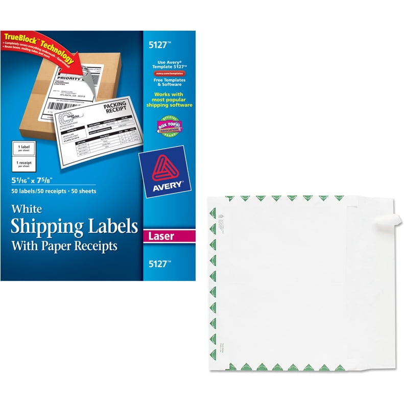 Avery White Shipping Labels with Paper Receipts with TrueBlock