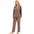 thumbnail image 4 of GEX 100% Cotton Pajamas for Women PJ Set Soft Button-Down 2 Piece Set Knitted Long Sleeve Sleepwear Loungewear Brown XL, 4 of 7