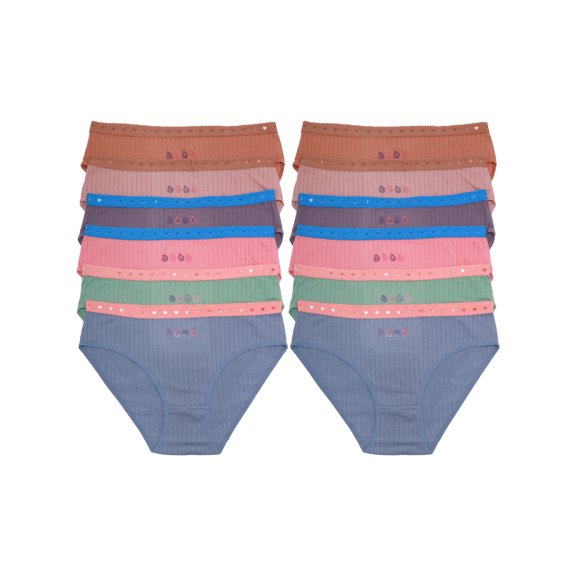 Angelina Women's Cotton Bikini Panties with Embroidered Hearts Waistband (12-Pack)