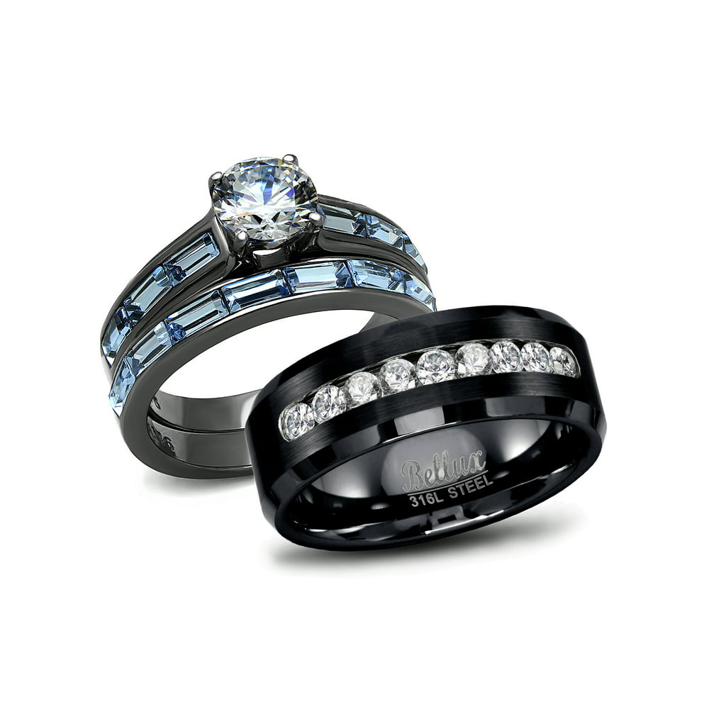Bellux Style Wedding Rings Set for Him and Her Dark