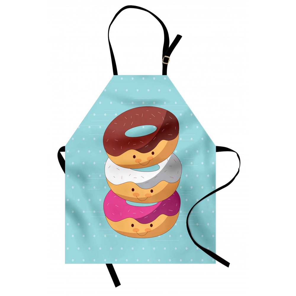 Anime Apron Kawaii Cartoon Style Colorful Donuts with Funny and Cute