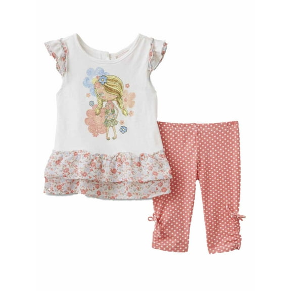 Infant Girls Floral Baby Outfit Fancy Girl Shirt & Polka Dot Leggings Set 12m