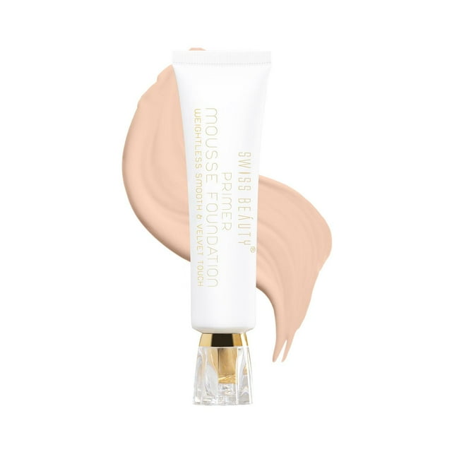 SWISS BEAUTY Primer Mousse Foundation Weightless Smooth & Velvet Touch, Face MakeUp, Natural Beige, 30ml