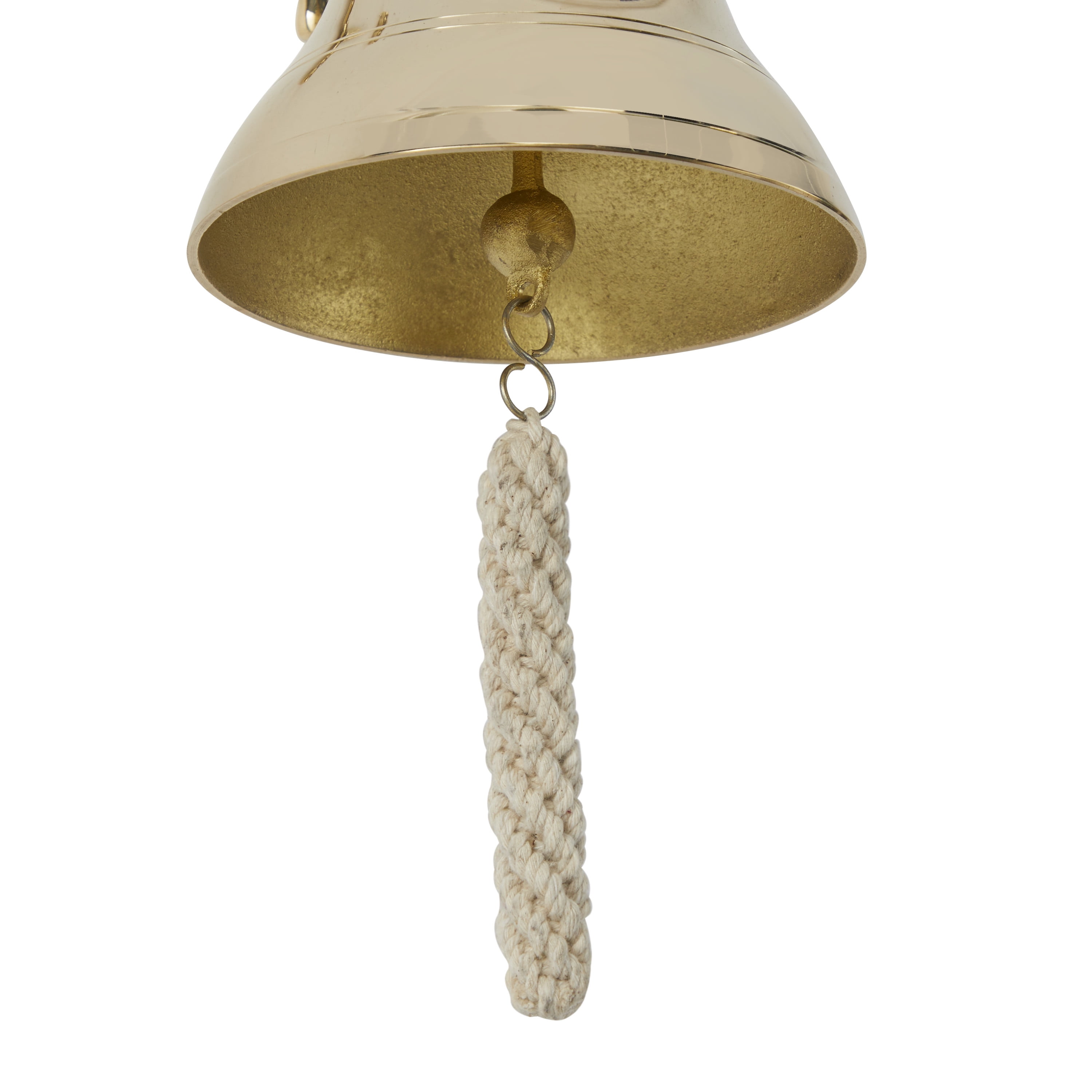 DecMode Gold Brass Bell Wall Decor with Ship wheel Backing