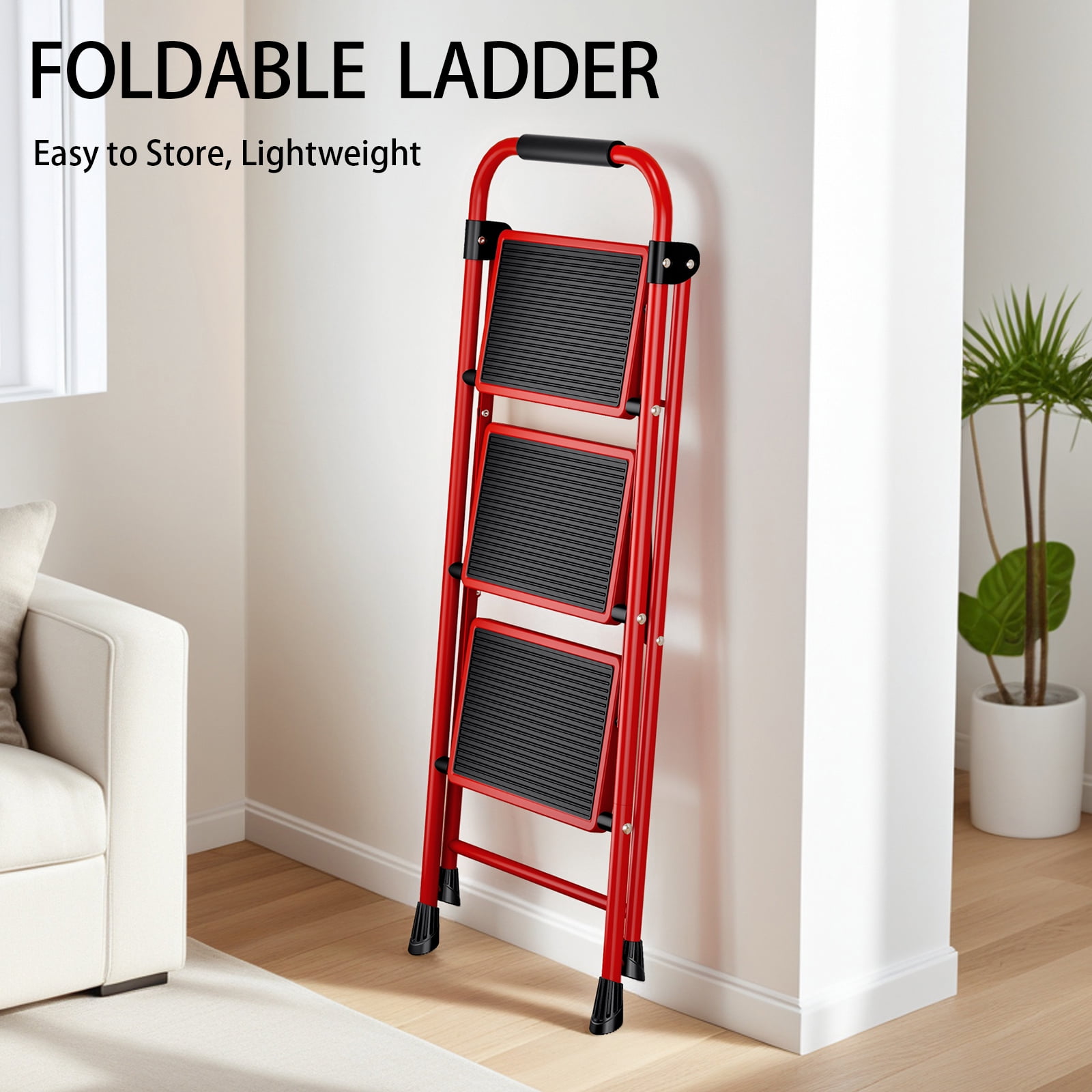 KINGRACK 3 Step Folding Ladder, Anti-Slip Pedal, 330 lbs Capacity